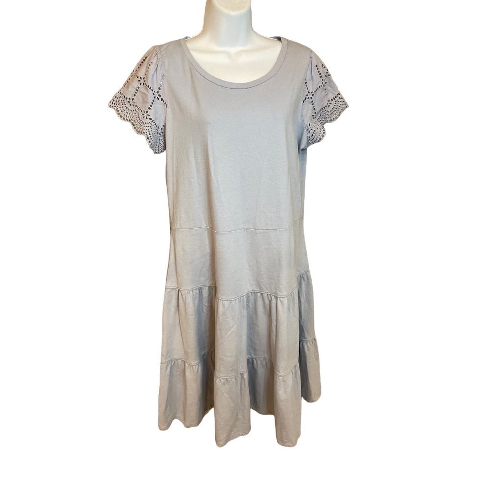 Peppermint Light Blue Ruffle Bottom Knee Length Dropped Waist Shift Dress Sz L